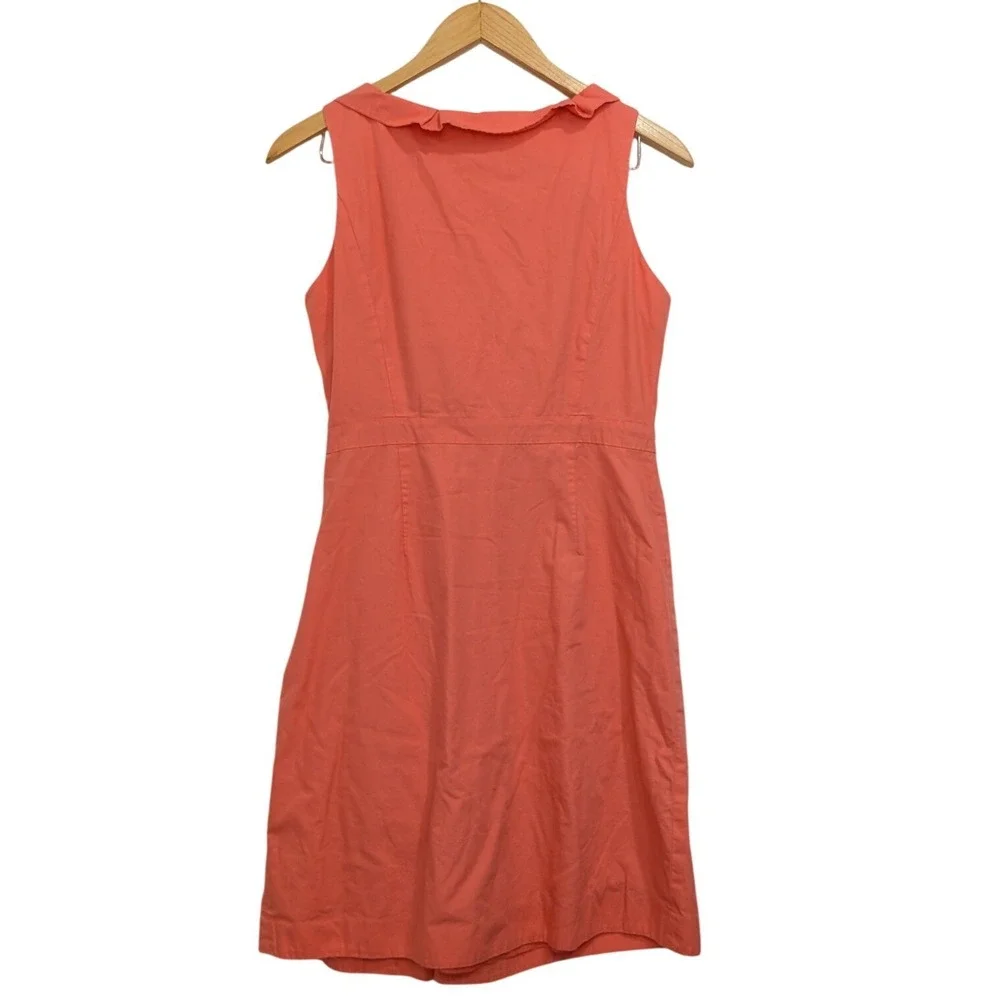 J.Crew Dress Coral Ruffle V-Neck Cotton‎ Sleeveless Surplice - Size 8